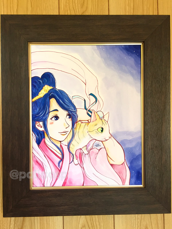 額装水彩原画(イラスト)「織姫と彦星」