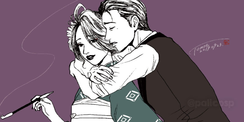 後ろから抱きつく男女のイラスト